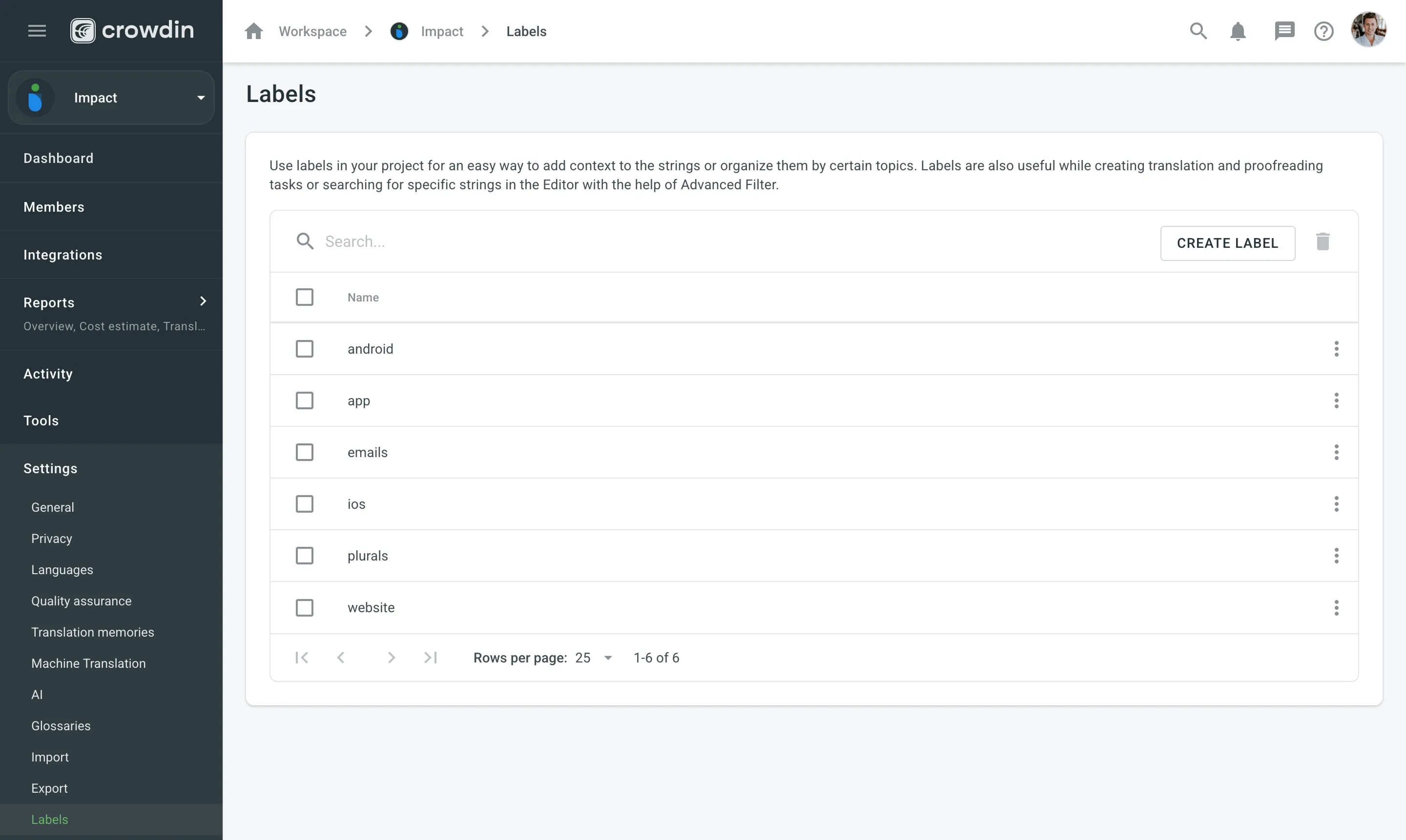 Manage project labels